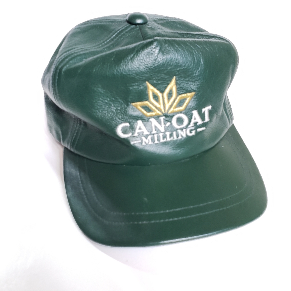 embroidered Vintage green leather hat adjustable strap OS adult agriculture 80s